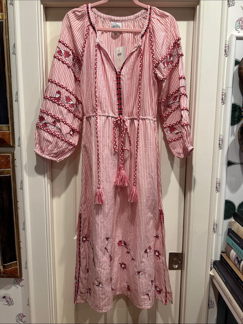 Misa Pink Striped Embroidered Dress